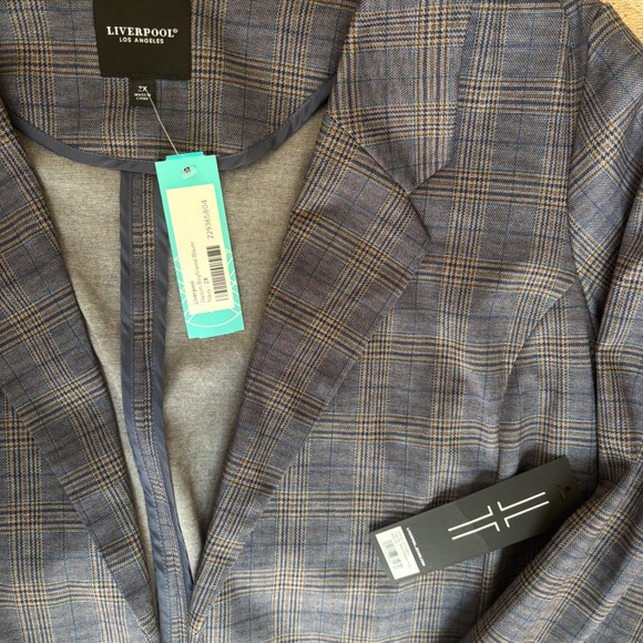 NWT Liverpool Los Angeles Plaid Boyfriend Blazer Blue Khaki Classic Fit Size 2x - Picture 5 of 7